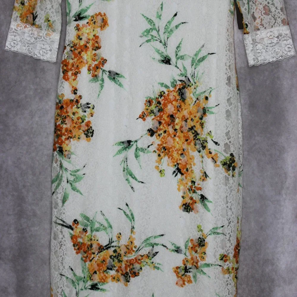 *SOLD* NWT Eva Mendez for NY & Co White Floral Print Lace Trim Dress Size Medium - Picture 5 of 12